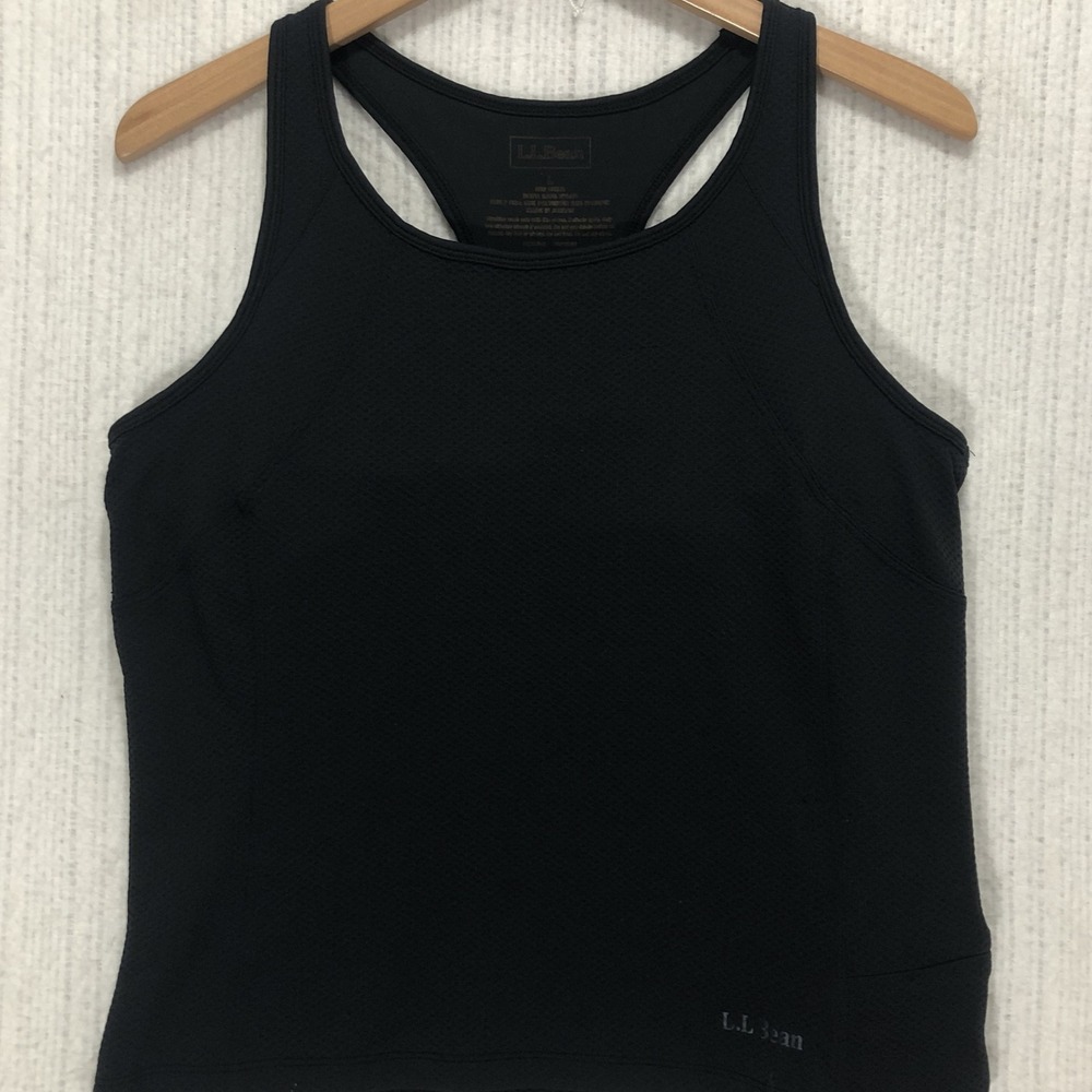 LL Bean Womens Black Racerback Active Tank Top Built-In Shelf Bra Large